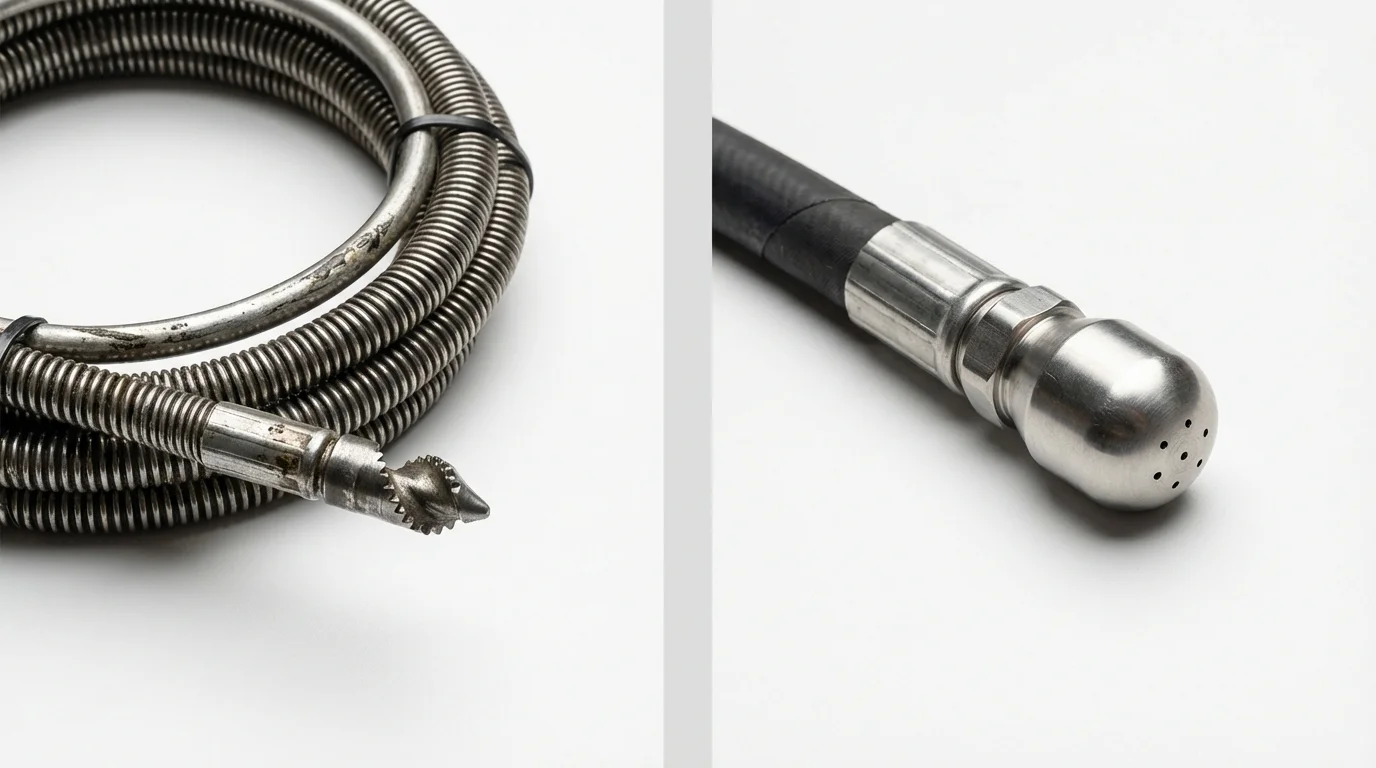 Drain snake cable and hydro jetting nozzle used for drain cleaning in Royal Oak, MI