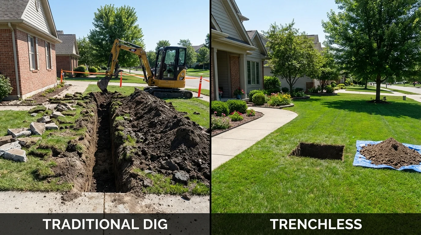 Trenchless sewer repair with minimal yard damage versus traditional excavation in Royal Oak, MI